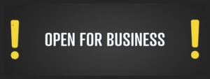 “open for business” sign/text “open for business” sign/text